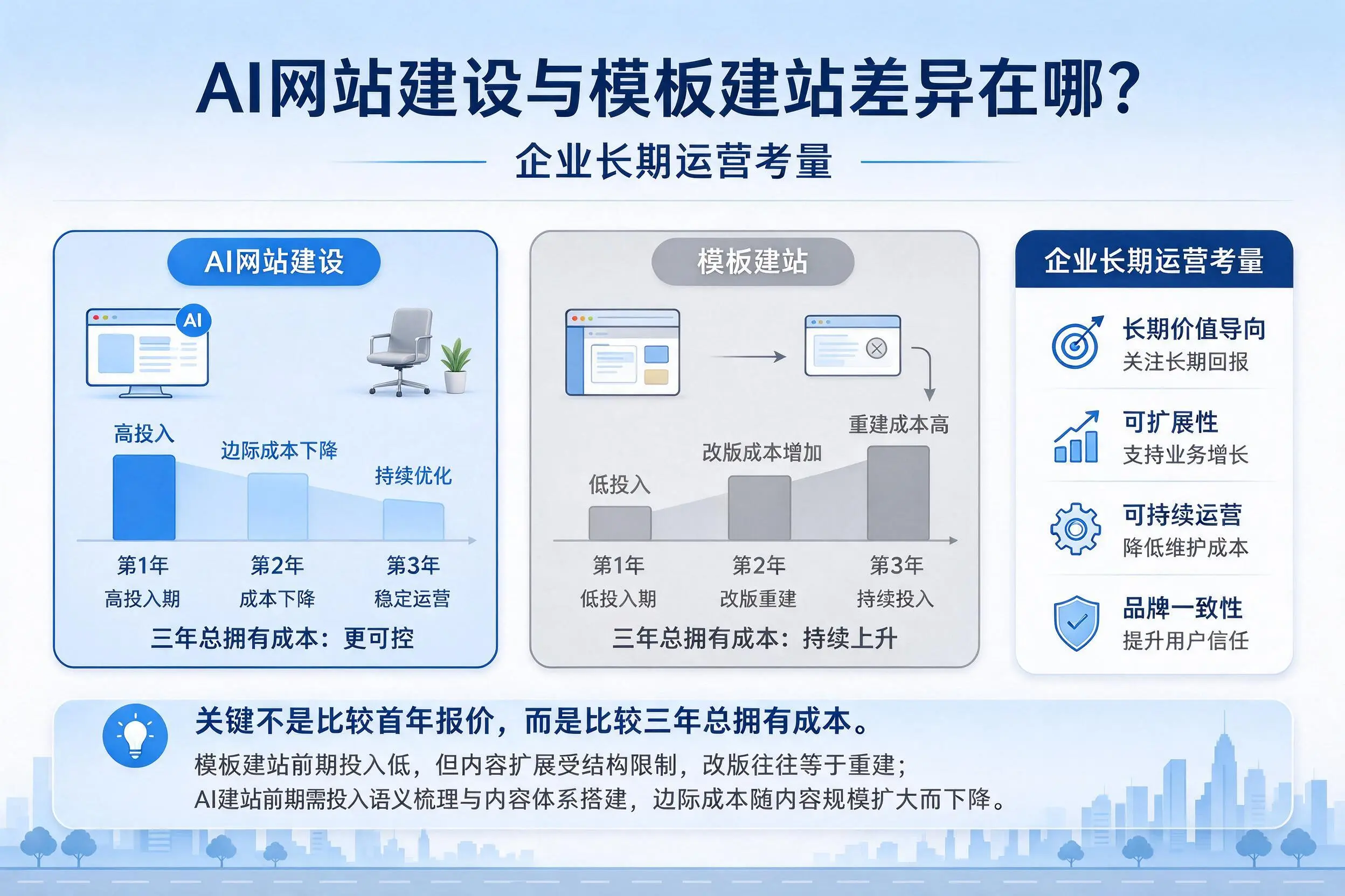 AI网站建设与模板建站差异在哪?黄冈企业长期运营考量